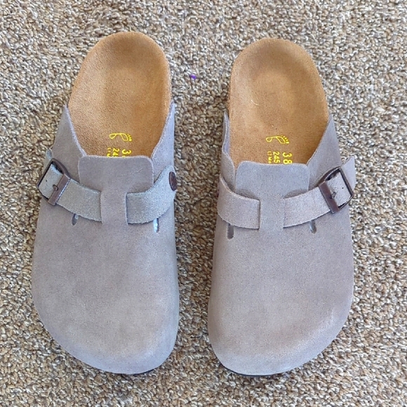 Birkenstock Boston Suede Leather Gray Clog Sandal - Picture 1 of 10